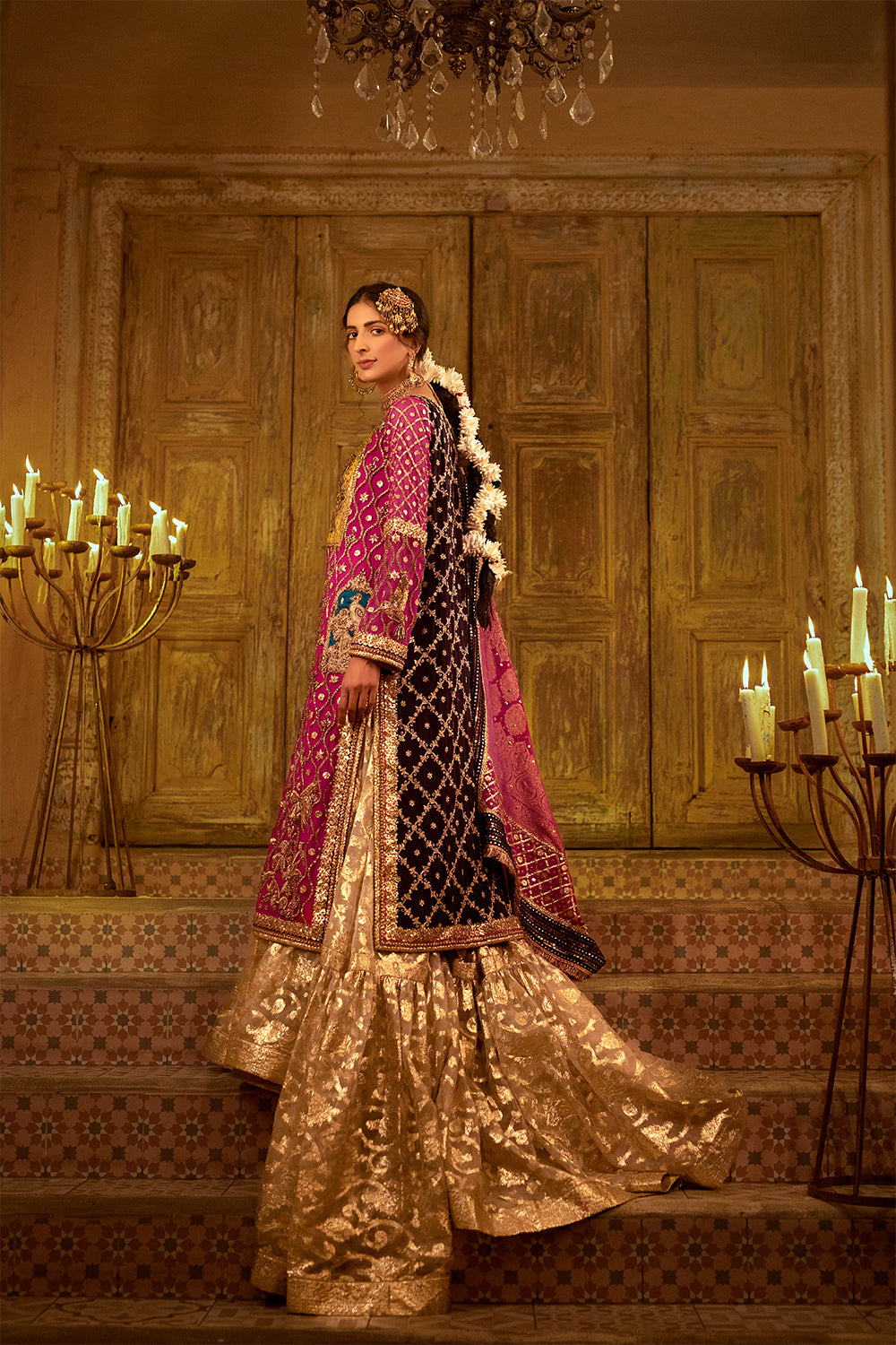 Pakistani Wedding Dress In Farshi Gharara Kameez Style Nameera By Farooq 6772