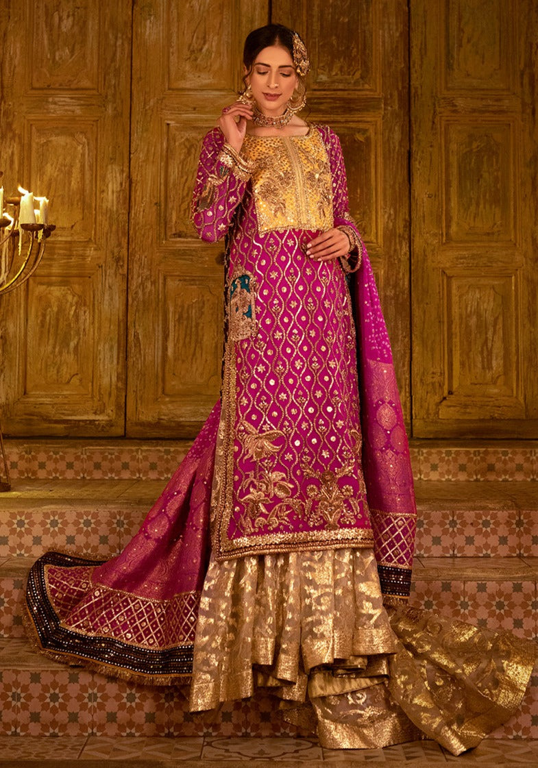 Pakistani Wedding Dress In Farshi Gharara Kameez Style Nameera By Farooq 8974