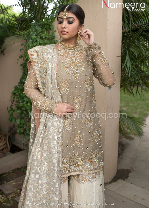 Pakistani Wedding Dress In Net Sharara Design Online 2021 Nameera By Farooq 5135