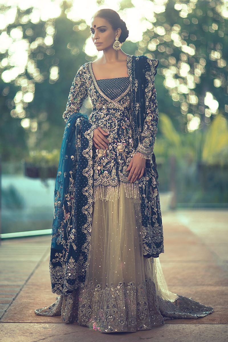 Buy Royal Blue Pakistani Bridal Dress For Walima Nameera By Farooq
