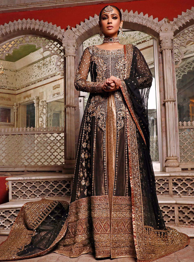 Pakistani Bridal Dress In Black Color For Wedding