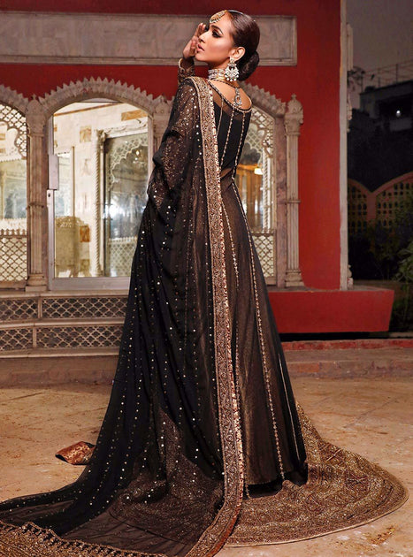 Pakistani Bridal Dress In Black Color For Wedding Nameera By Farooq 6059