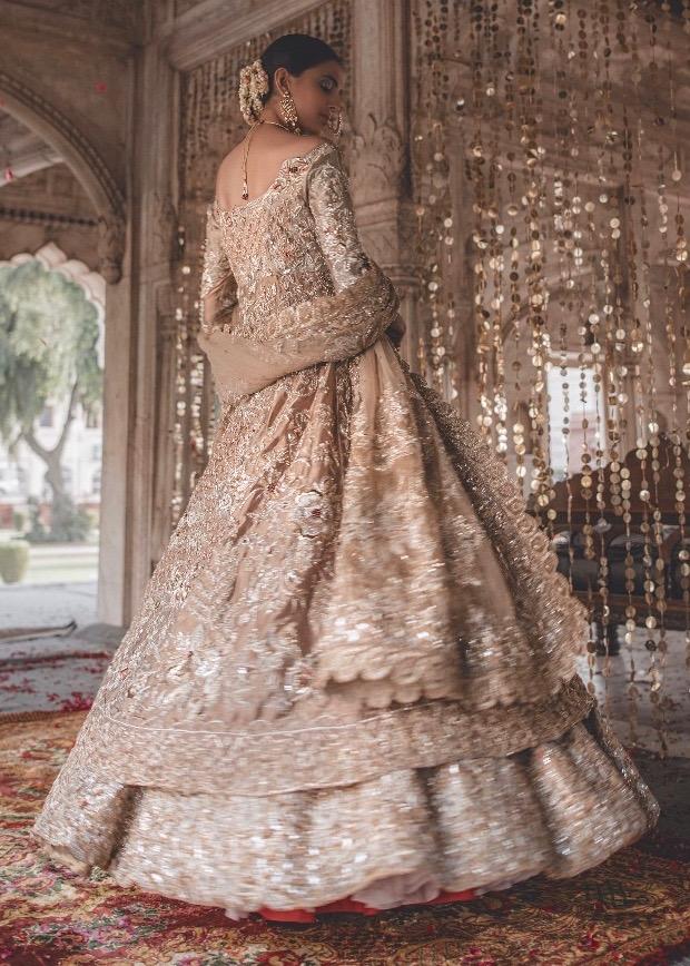 Pakistani Bridal Gown Dress For Wedding In Gold Color Nameera By Farooq 5982