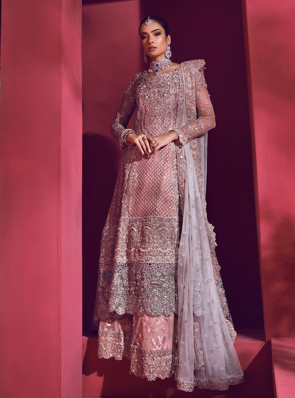 Pakistani Bridal Sharara For Wedding In Pink Color Nameera By Farooq 9566