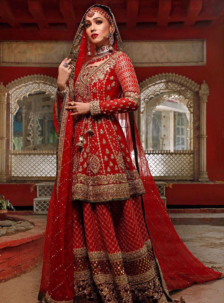 Blue And Red Bridal Dress Pakistani ...