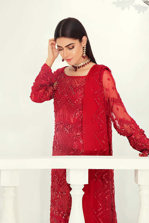 red chiffon dress pakistani