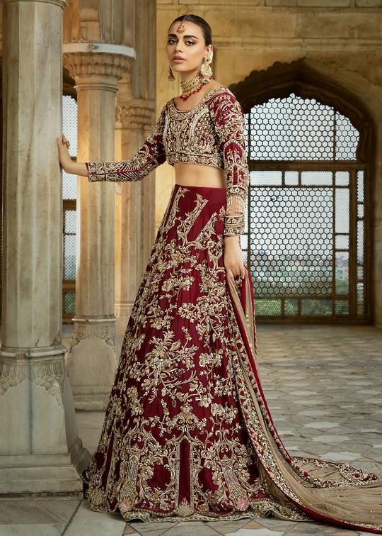 Buy Pakistani Red Bridal Lehnga Choli For Wedding Nameera By Farooq 3561