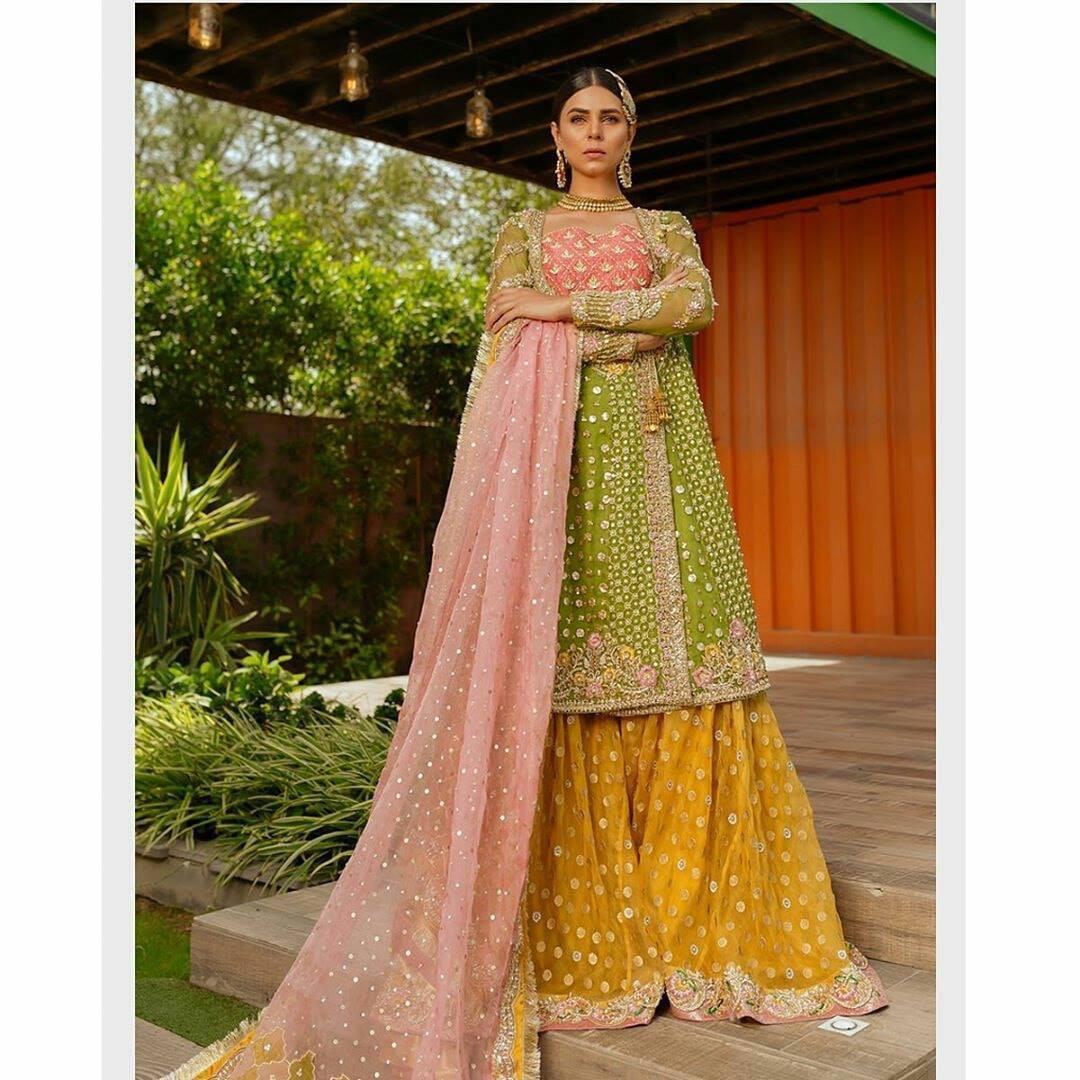 Pakistani Traditional Bridal Lehenga Angrakha Style Dress Nameera By Farooq 7835