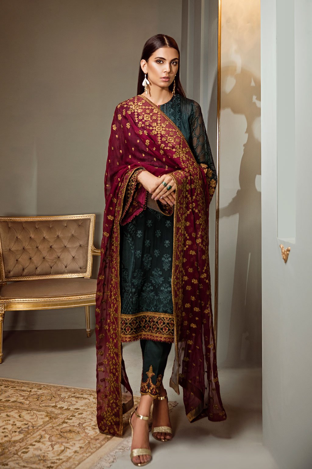  Pakistani  fancy dresses  with lavish embroidered panels 