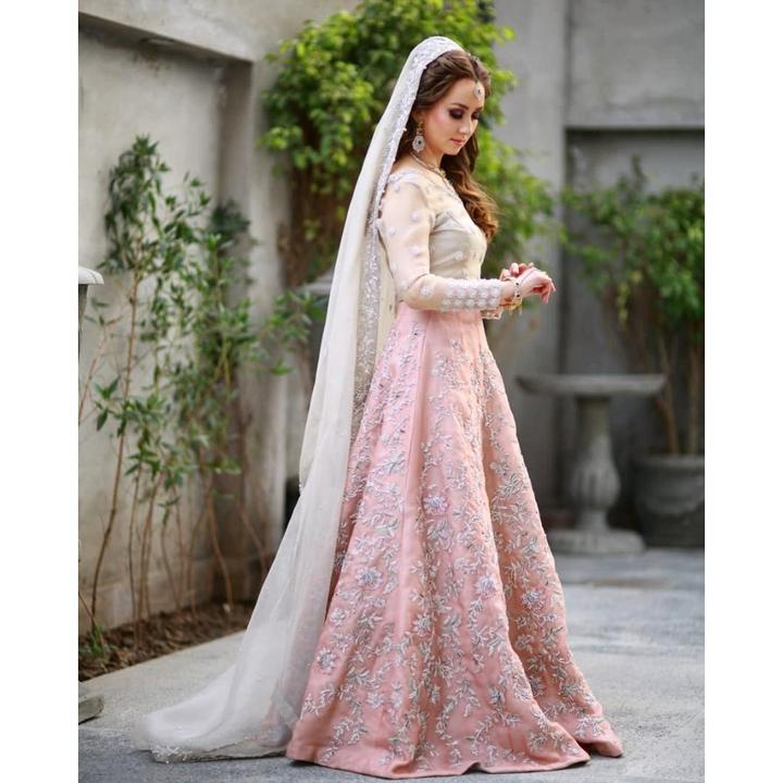 Online Pakistani Bridal Dress For Walima In Soft Colors