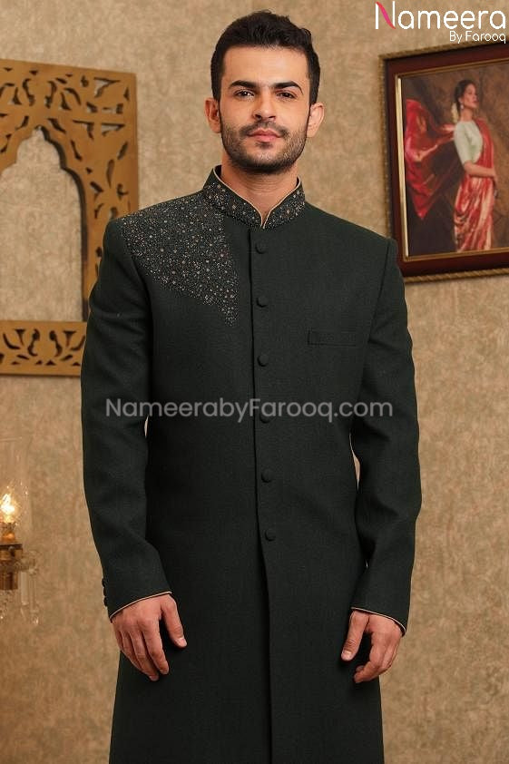 groom black sherwani