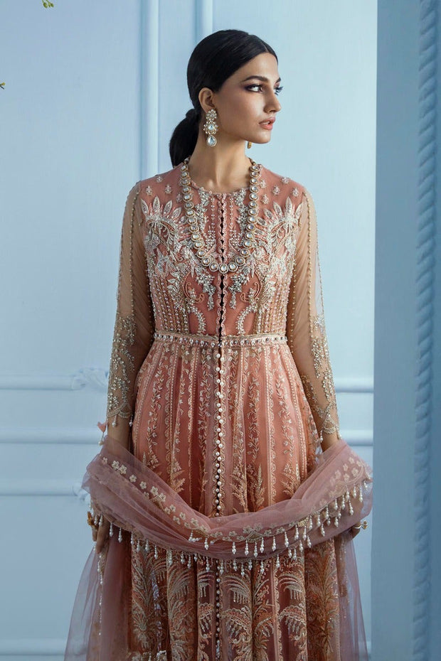 Peach Pakistani Pishwas Dress With Lehenga Designer Online Nameera By Farooq 5824