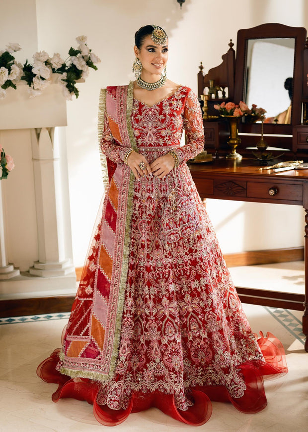 Pishwas Frock And Dupatta Red Bridal Dress Pakistani Nameera By Farooq 9966