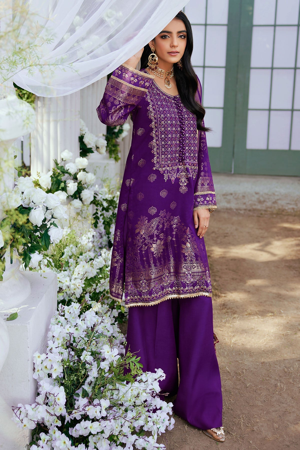 New Purple Embroidered Kameez Trousers Eid Dress 2023 Nameera By Farooq 7432