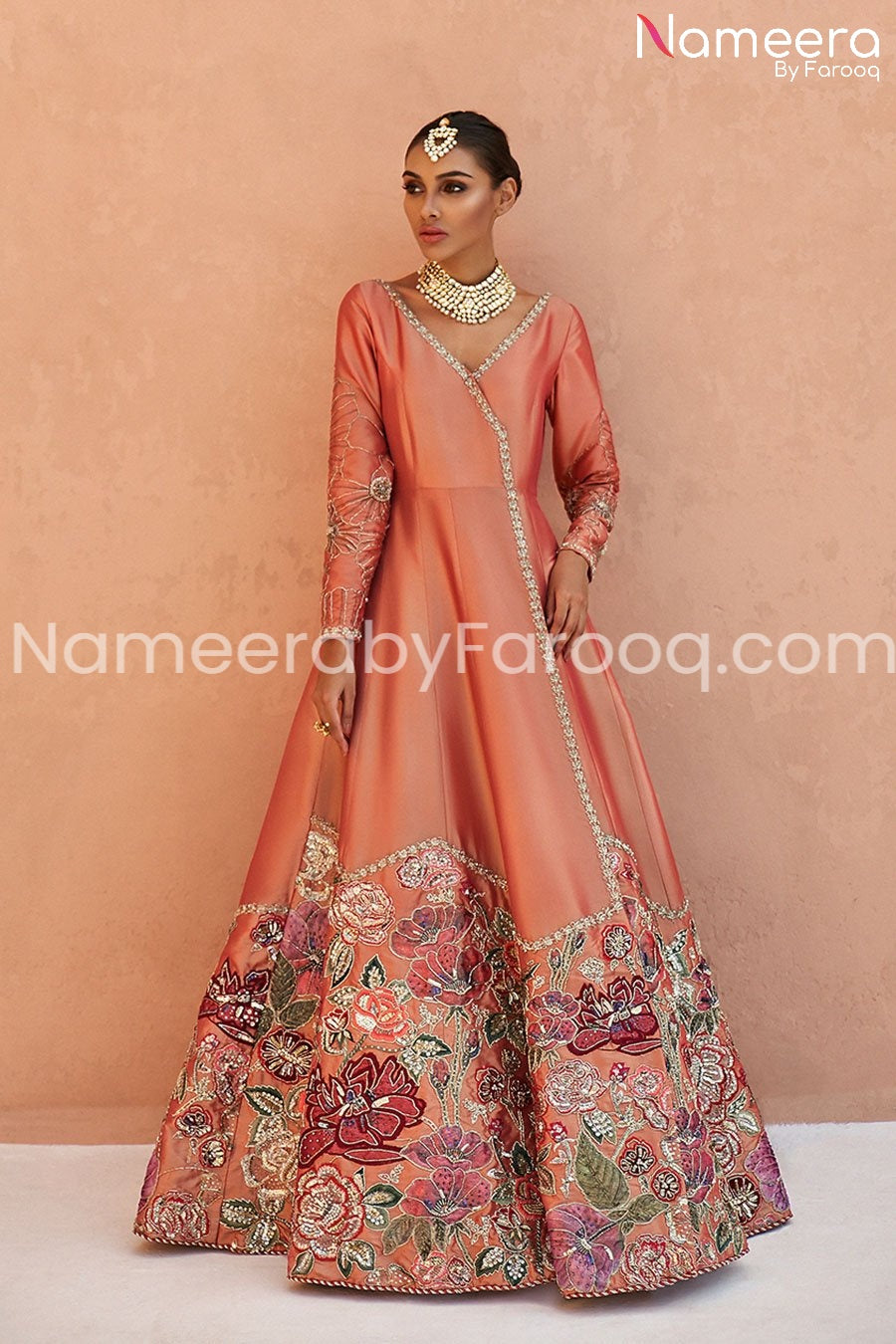 Buy Raw Silk Angrakha Style Frock For Wedding Party Nameera By Farooq 4587