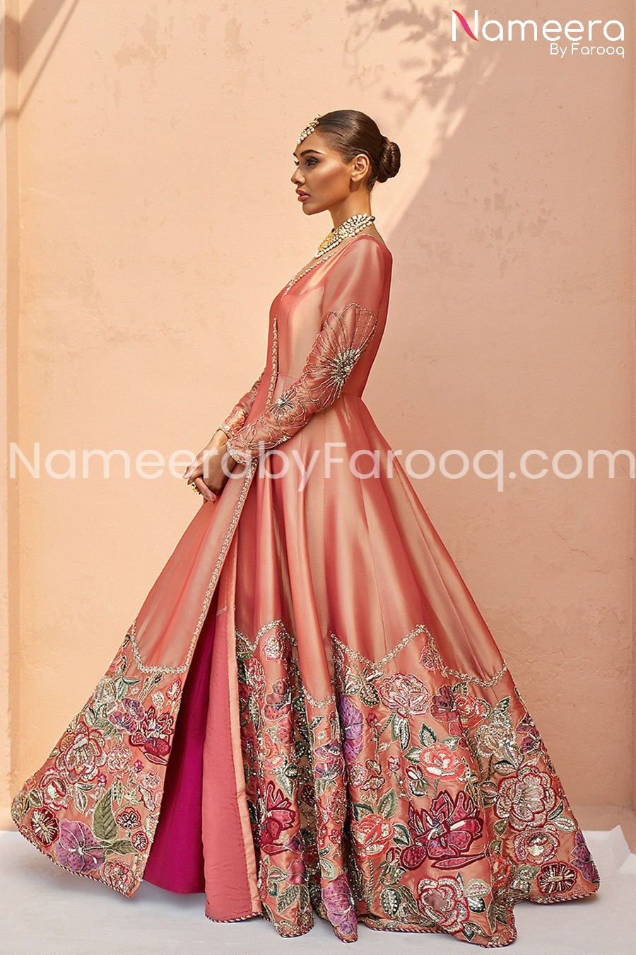 Buy Raw Silk Angrakha Style Frock For Wedding Party Nameera By Farooq 7211