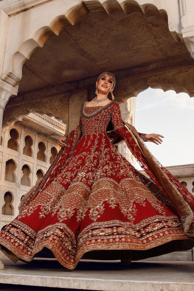 Red Bridal Dress Pakistani In Royal Pishwas Frock Style Nameera By Farooq 4932