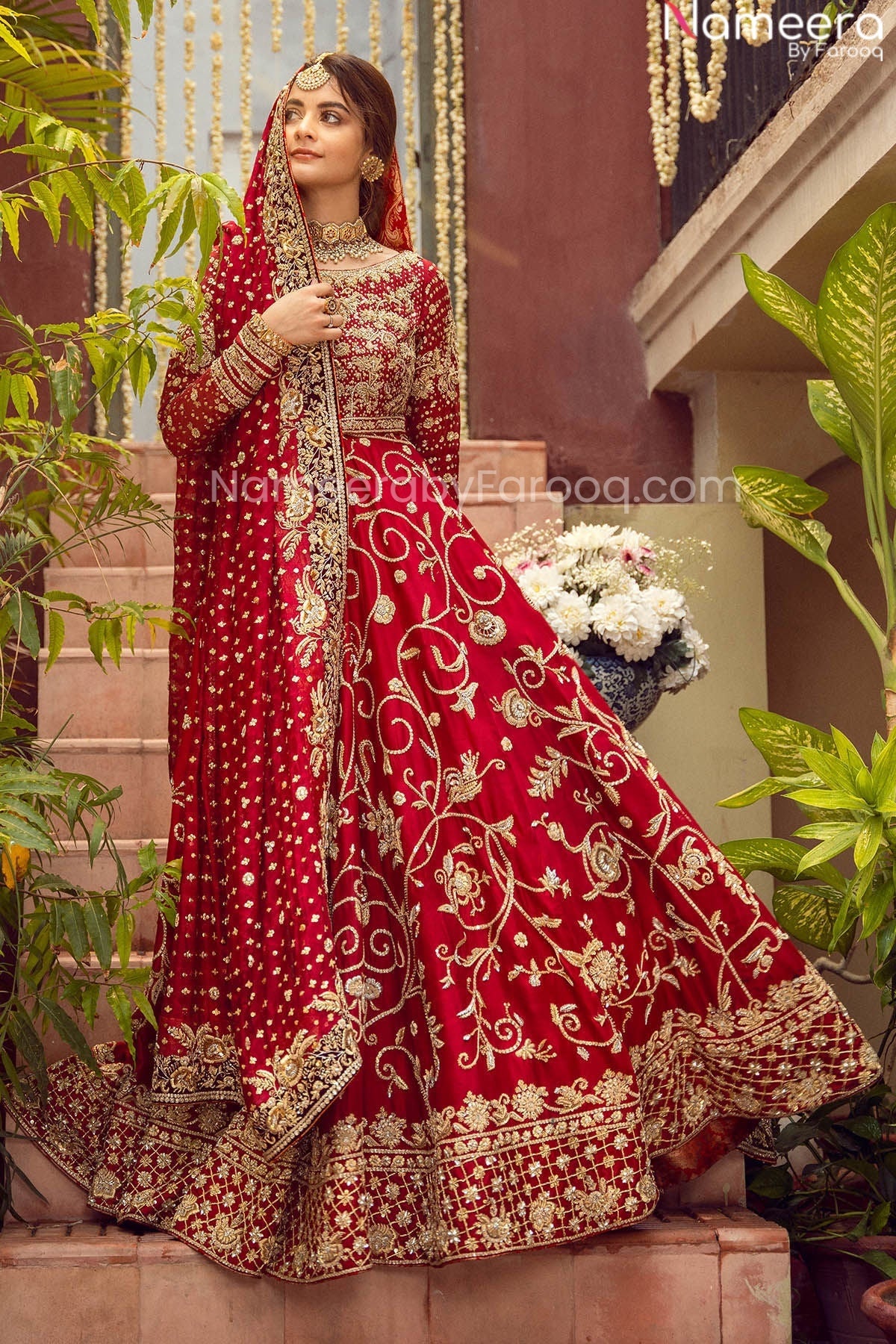 Pretty Red Bridal Dress Pakistani Designer Attire Online 2021 Nameera By Farooq 6355