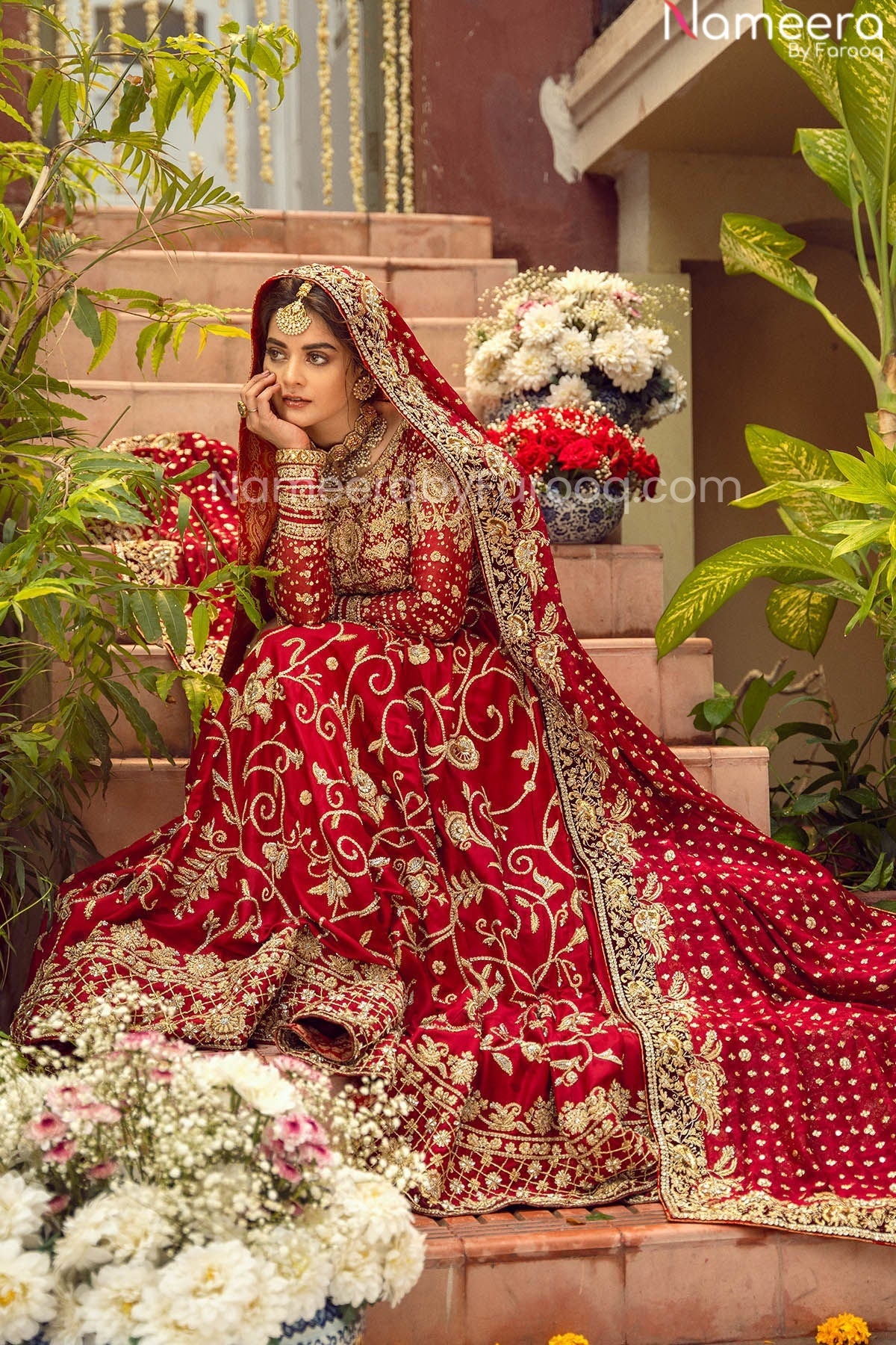 Pretty Red Bridal Dress Pakistani Designer Attire Online 2021 Nameera By Farooq 1145