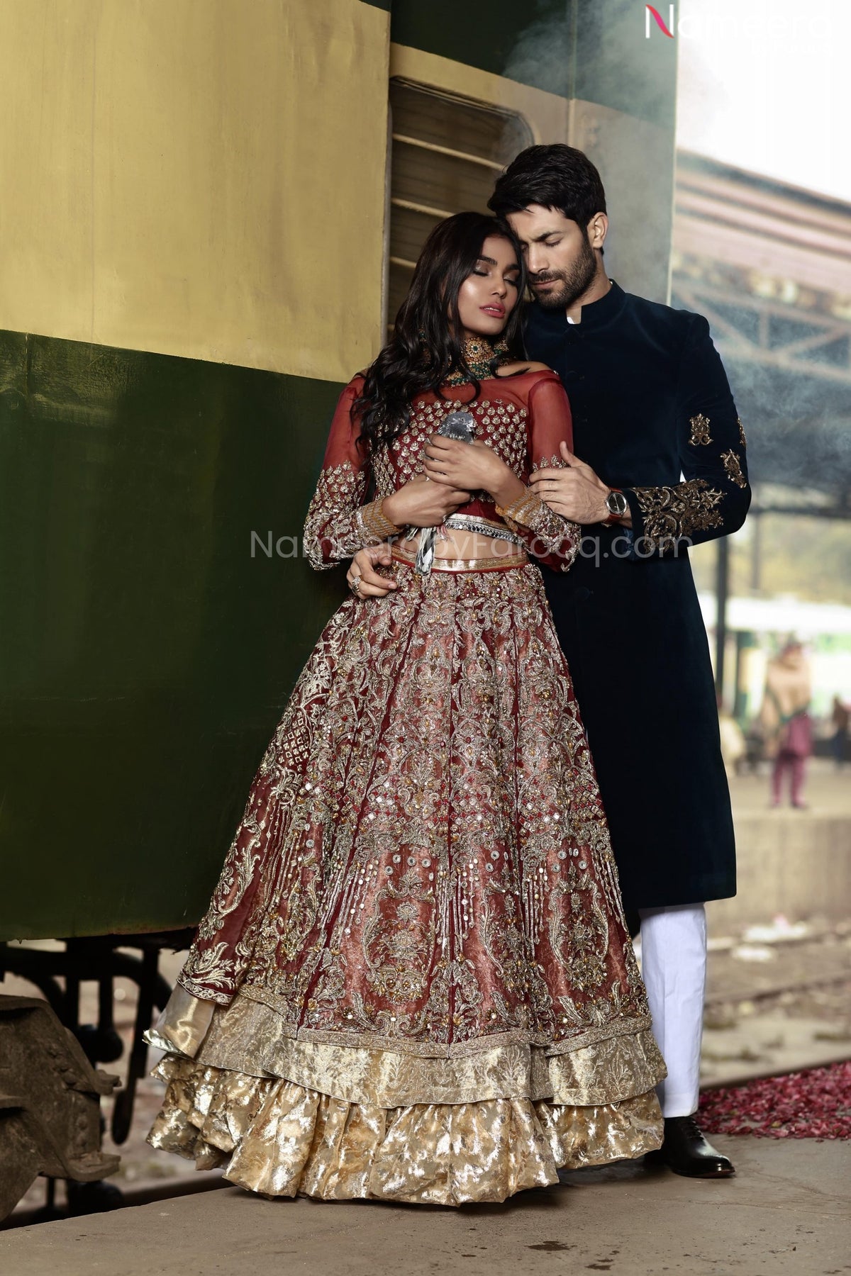 Pakistani Designer Red Bridal Lehenga Choli For Barat Occasion Nameera By Farooq 