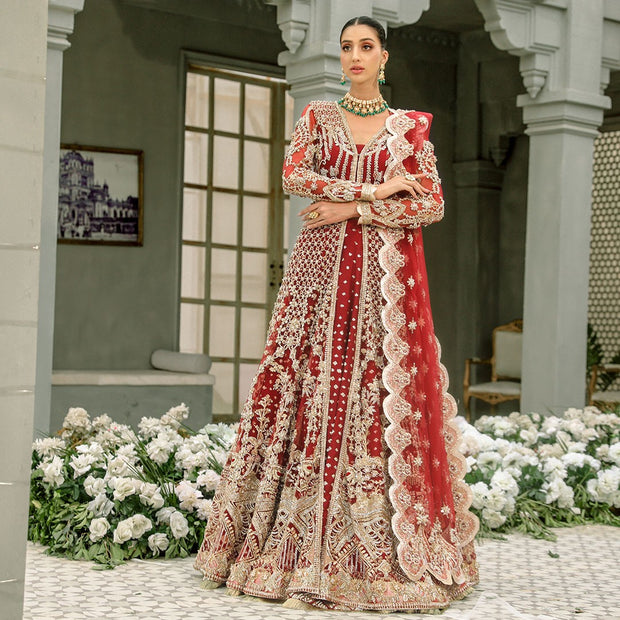 Red Front Open Gown Lehenga Pakistani Wedding Dresses – Nameera by Farooq