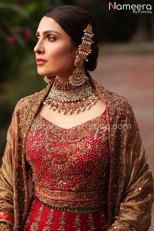 Traditional Pakistani Red Bridal Lehenga Cholis Dress Online Nameera By Farooq 