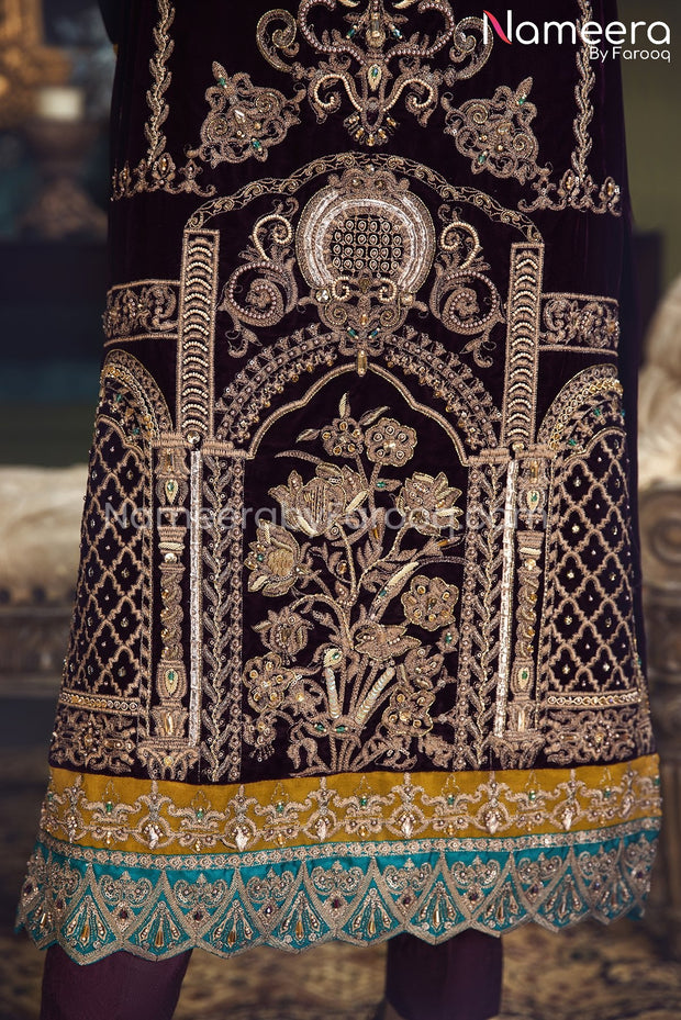 Pakistani Velvet Dress with Hand-Embellishments Online 2021 – Nameera ...