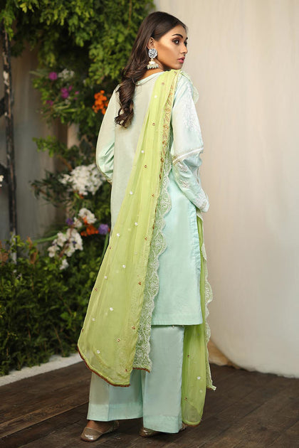 Traditional Eid outfit in beautiful aqua color – Nameera by Farooq