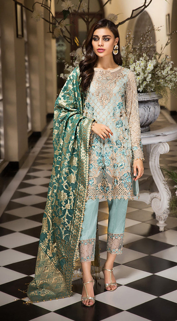 Traditional Pakistani designer dresses in aqua blue color ...