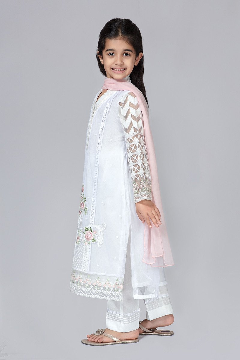 White Eid Dress for Kids Online Shopping Nameera by Farooq