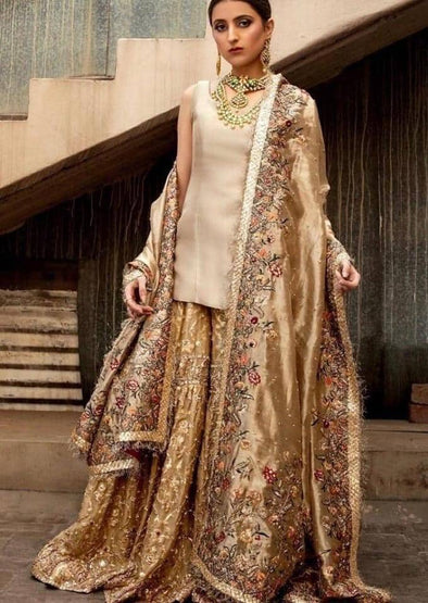 luxury gold Beige bridal wear 2019 – Nameera by Farooq