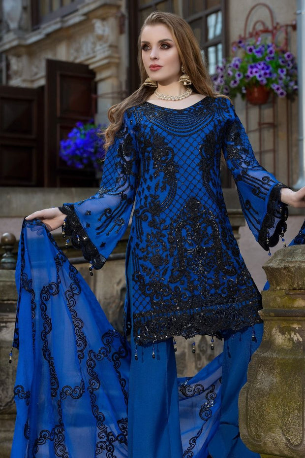 Blue Sequins Embroidered Dress By Pakistani Designer Nameera By Farooq