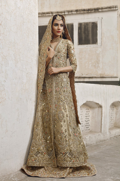 Bridal Peshwaz Dress Fully Embellished In Lavish Colors Nameera By Farooq 1445