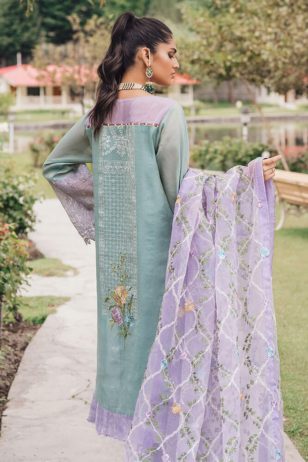 Cotton And Organza Dress Embroidered In Tiffany Blue Color Nameera By Farooq 