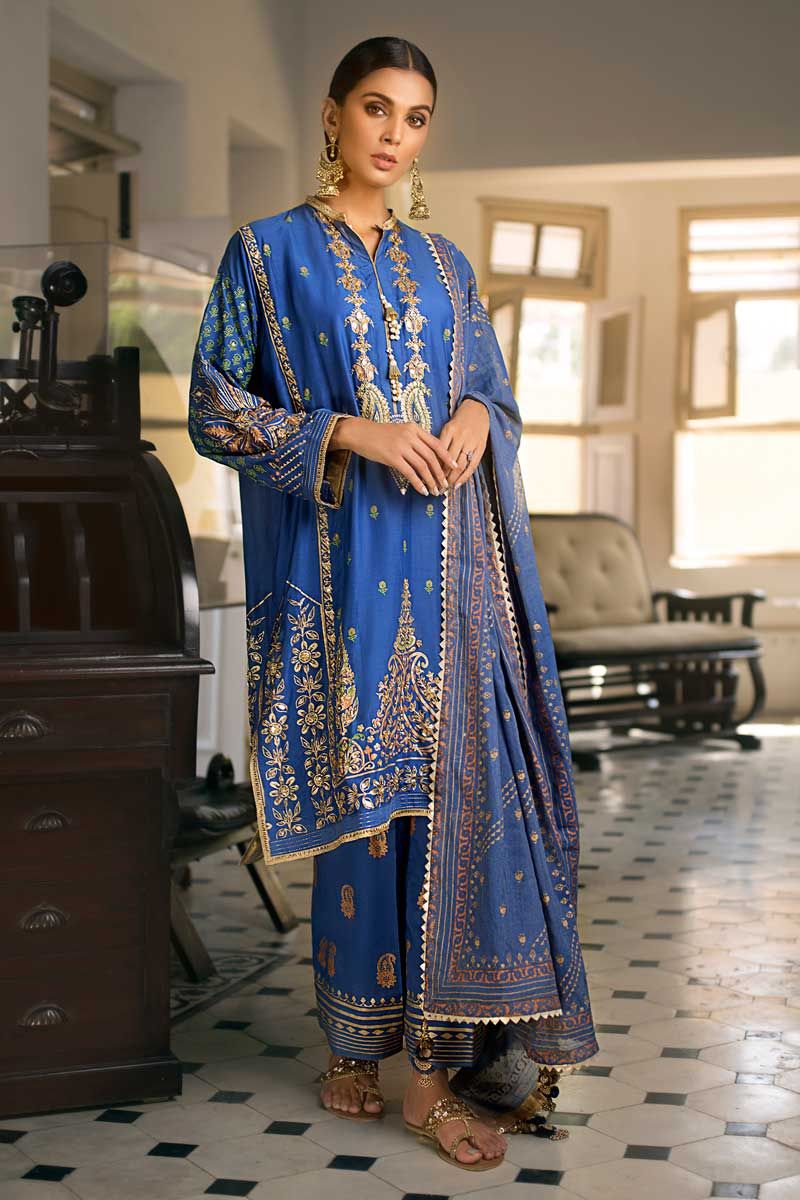 Eid Dresses Pakistani In Royal Blue Color Embroidered Nameera By Farooq 5364
