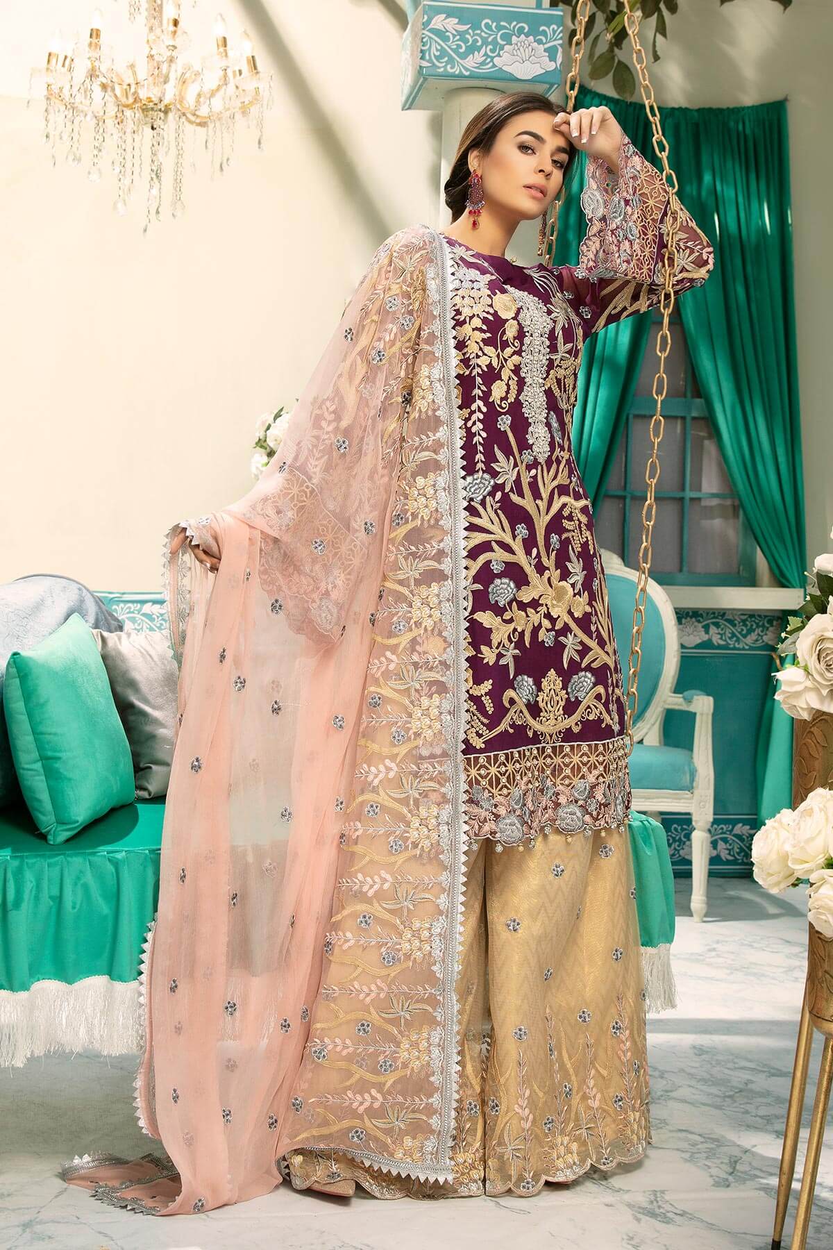 Eid Outfits For Girls Fully Chiffon Thread Embroidered Nameera By Farooq 1100