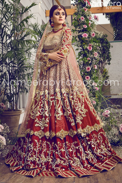 Pakistani Bridal Red Embroidered Lehenga Dress Online 2021 – Nameera by ...