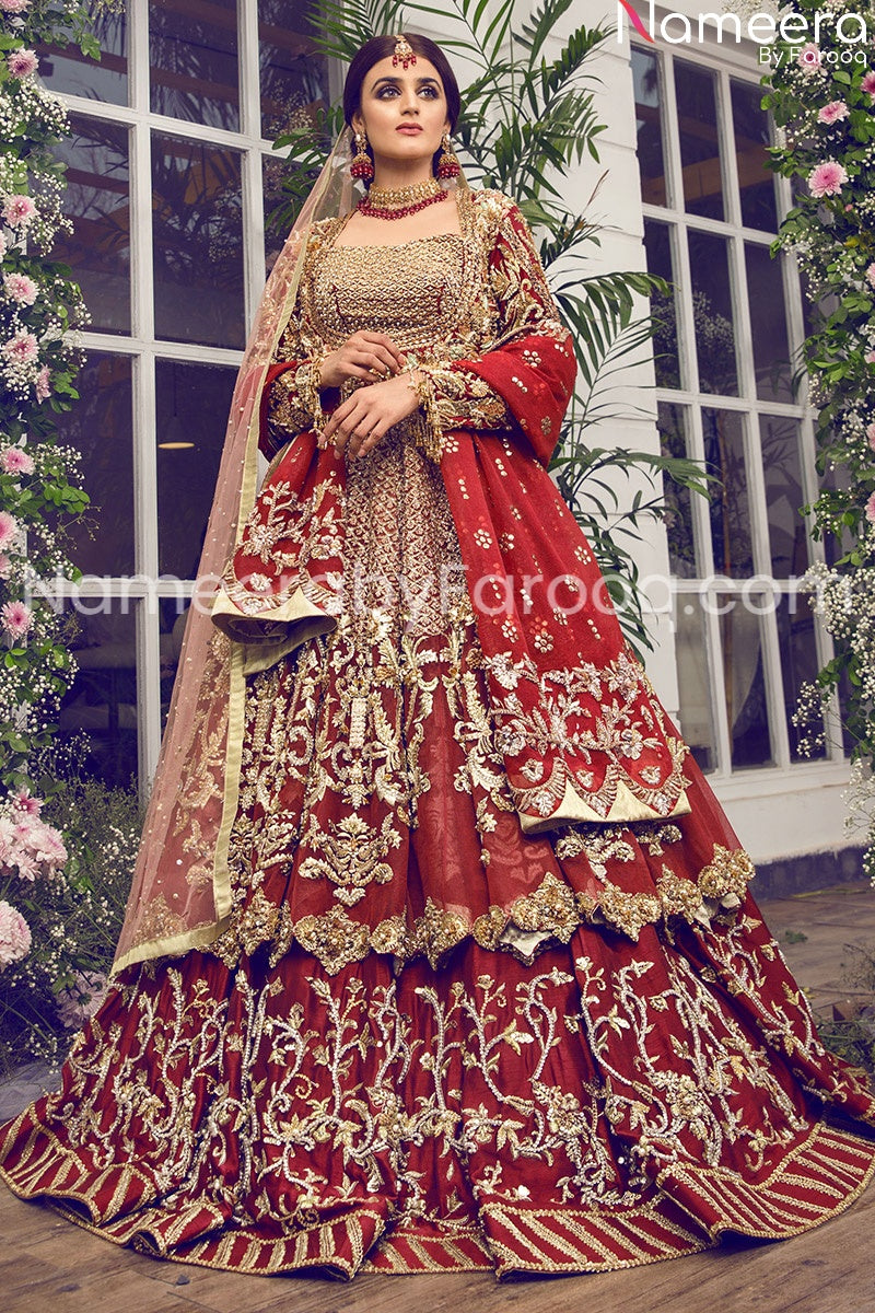 Pakistani Bridal Red Embroidered Lehenga Dress Online 2021 – Nameera by ...