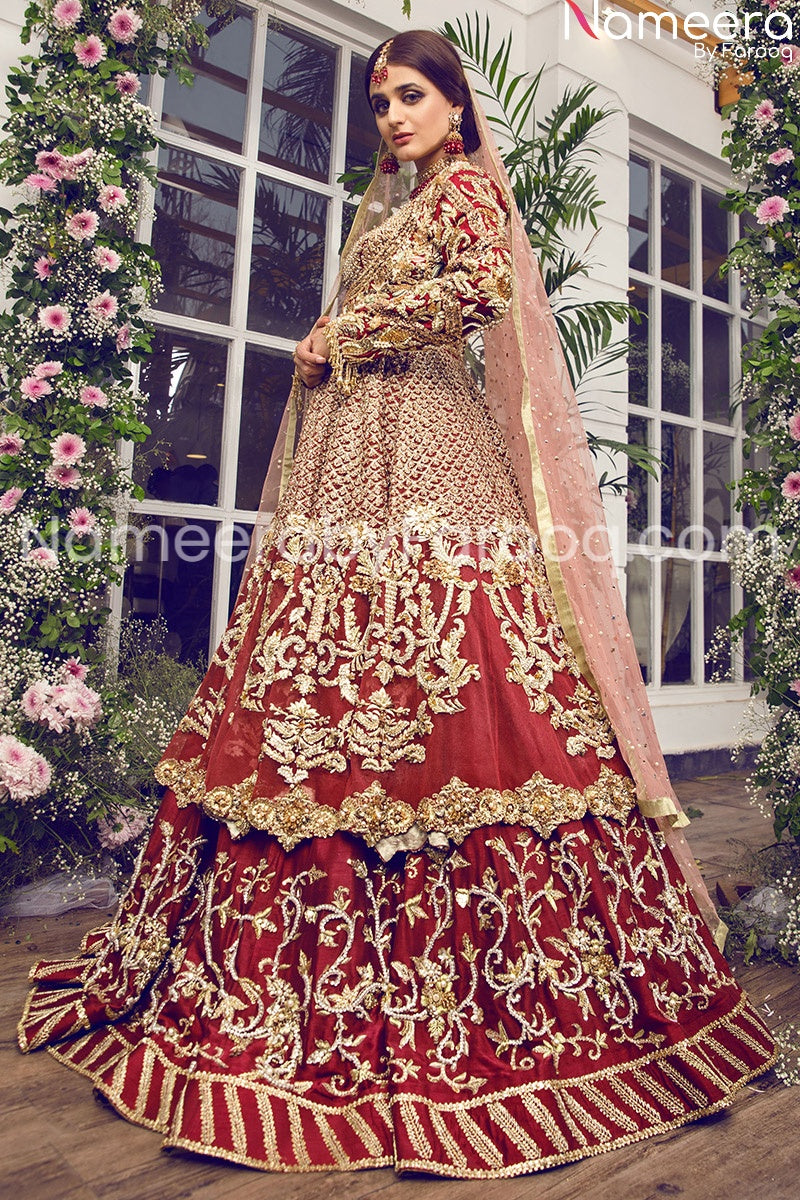 Pakistani Bridal Red Embroidered Lehenga Dress Online 2021 – Nameera by ...