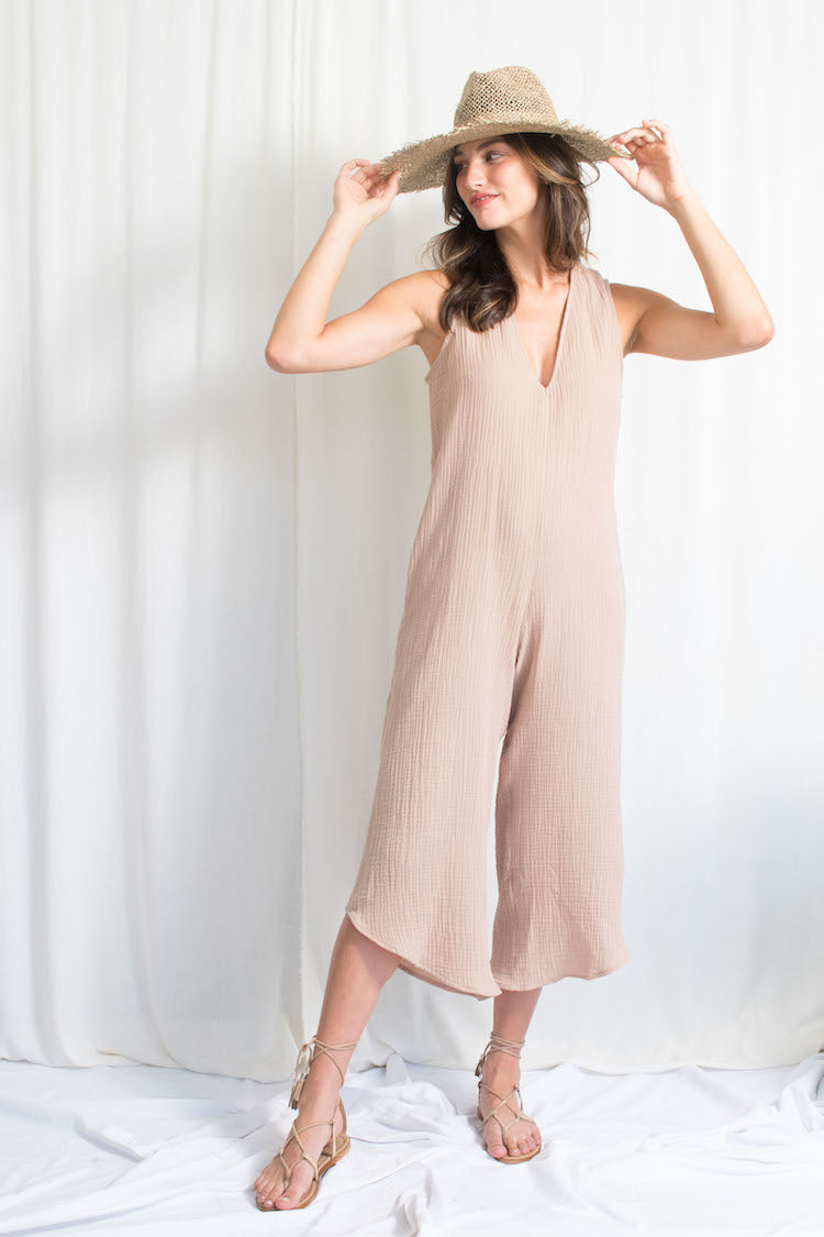 Jumpsuit - Cotton Gauze - Tan