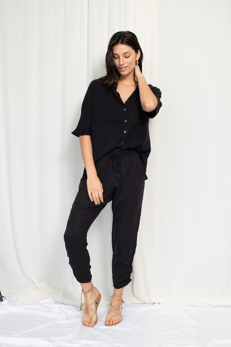 Boxy Button Up - Tencel Viscose - Black