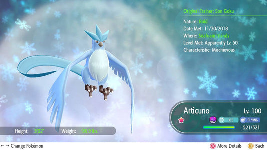 Pokemon Let's Go Pikachu & Eevee - Shiny Articuno Moltres Zapdos 6IV/Max/AV  