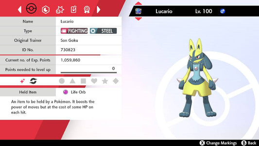 Pokemon Sword and Shield Ultra Shiny Lucario 6IV Competitively Trained –  Pokemon4Ever