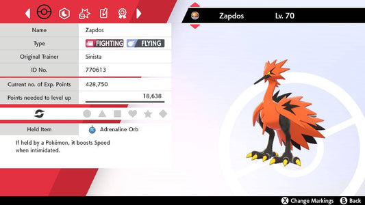 Pokemon Sword and Shield Ultra Shiny Zapdos 6IV-EV Trained