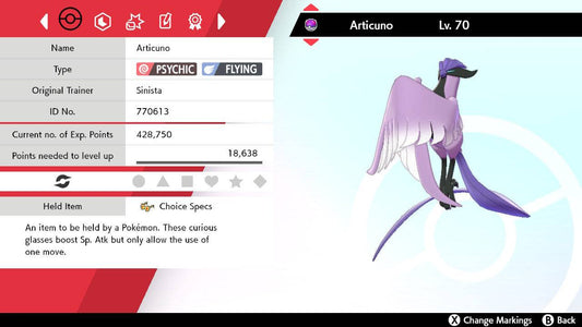 Pokemon Sword and Shield Articuno 6IV-EV Trained