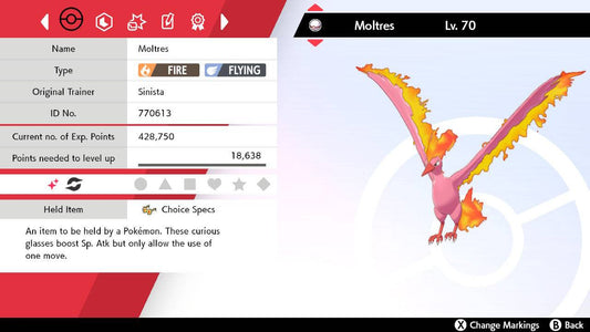 Pokemon Sword and Shield Shiny Moltres 6IV-EV Trained