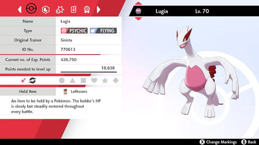 Pokemon Sword and Shield Shiny Lugia 6IV Competitively Trained