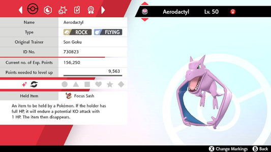 Pokemon Sword and Shield Shiny Aerodactyl 6IV-EV Trained