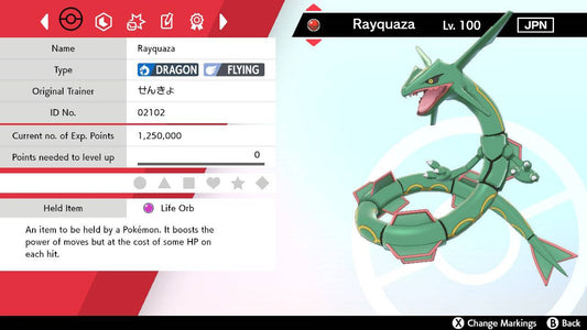 Shiny Rayquaza 6IV Pokemon X/Y OR/AS S/M Us/um Sword/shield 