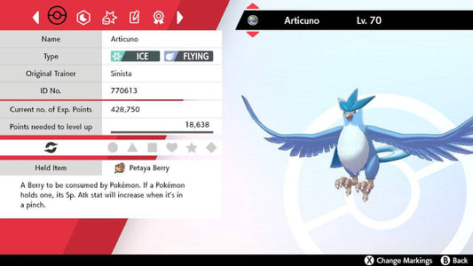 Pokemon Sword and Shield Shiny Articuno 6IV-EV Trained